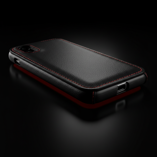 Crimson Edge Leather Phone Case with red stitching
