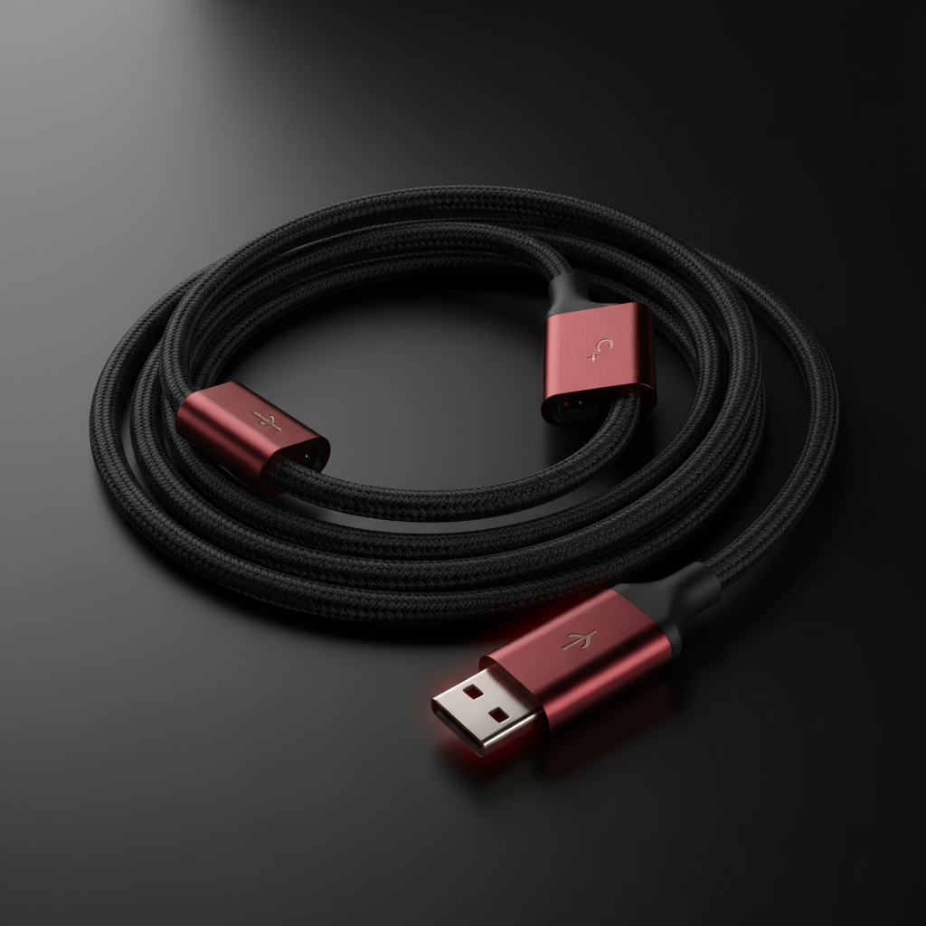 Obsidian Braided Charging Cable with dark red connectors